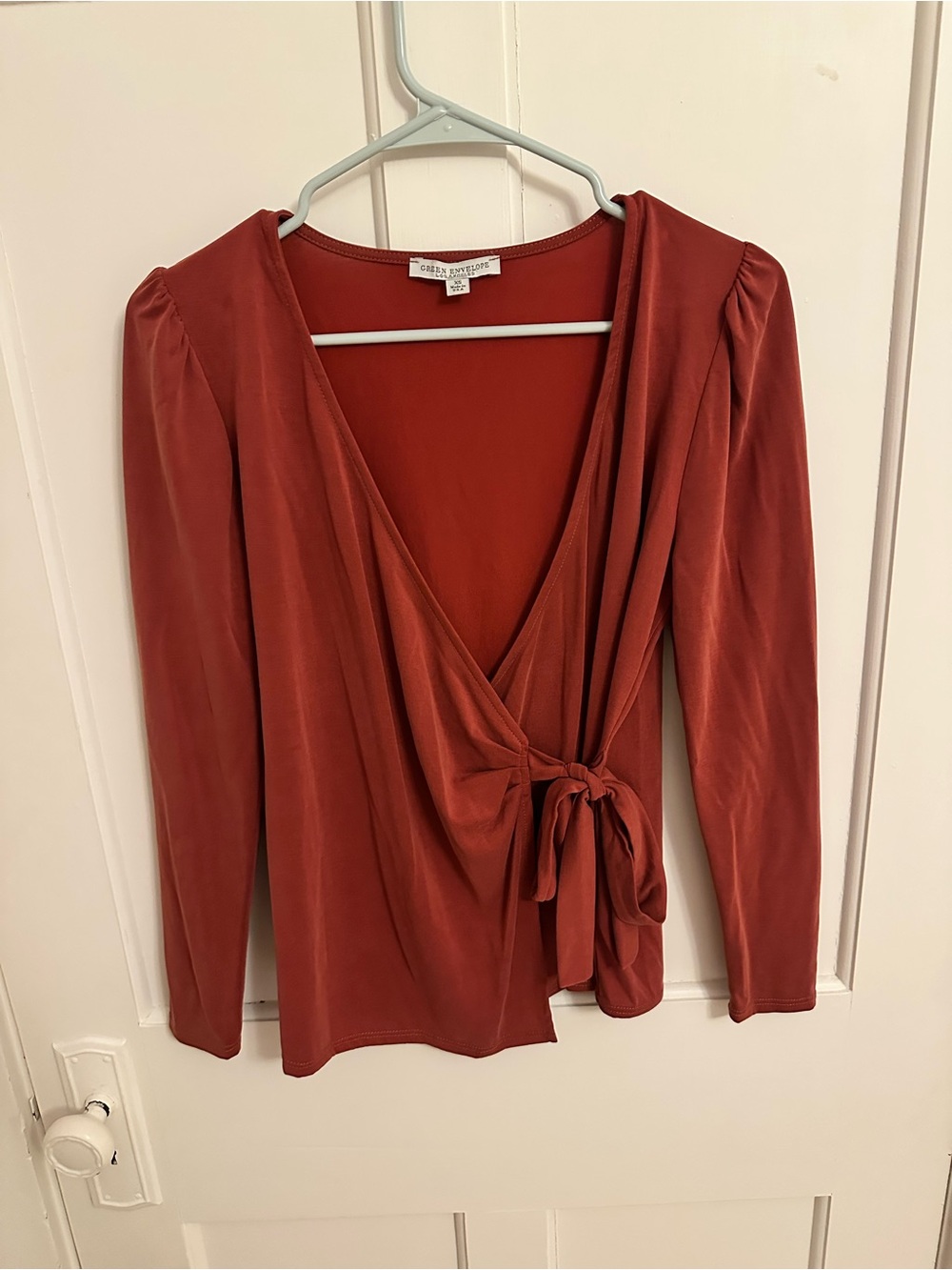 Green Envelope Women’s Wrap Blouse Terracotta Rust Fall Feminine XS